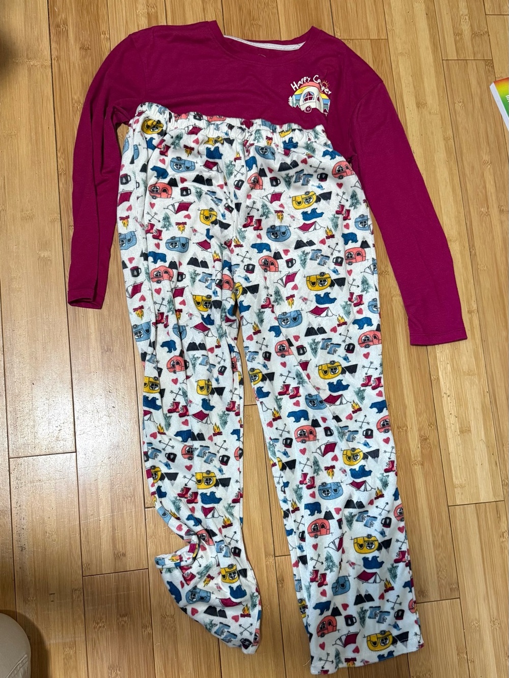 Kids Long Sleeve Fuchsia and Printed Pajama Set